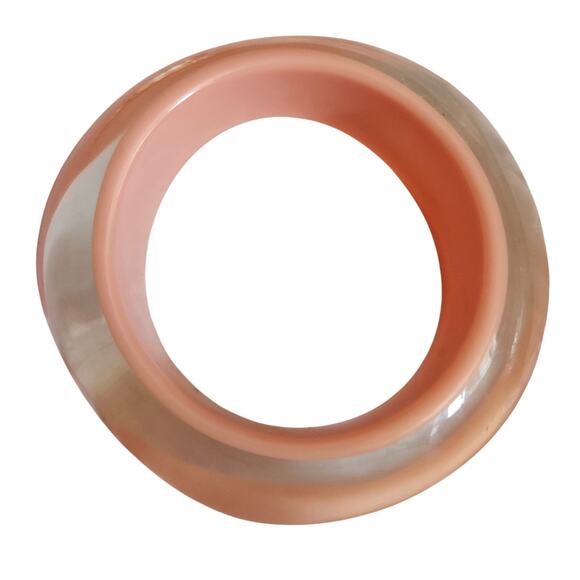 Vtg Clear Peach Lucite Resin Asymmetric Chunky Bangle Bracelet - Picture 4 of 6